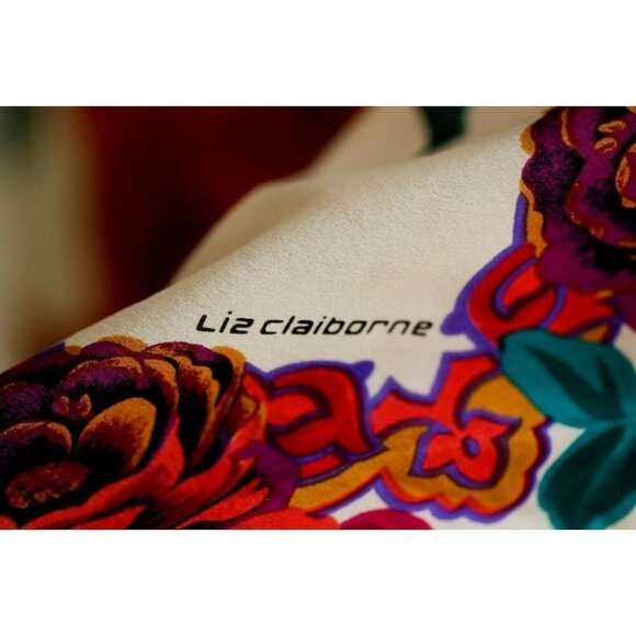 Vintage Liz Claiborne Colourful Floral Silk Hand Rolled Scarf - Picture 6 of 7